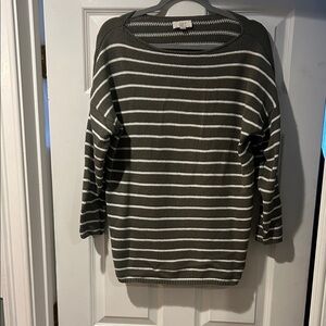 LOFT Olive and White Striped Sweater